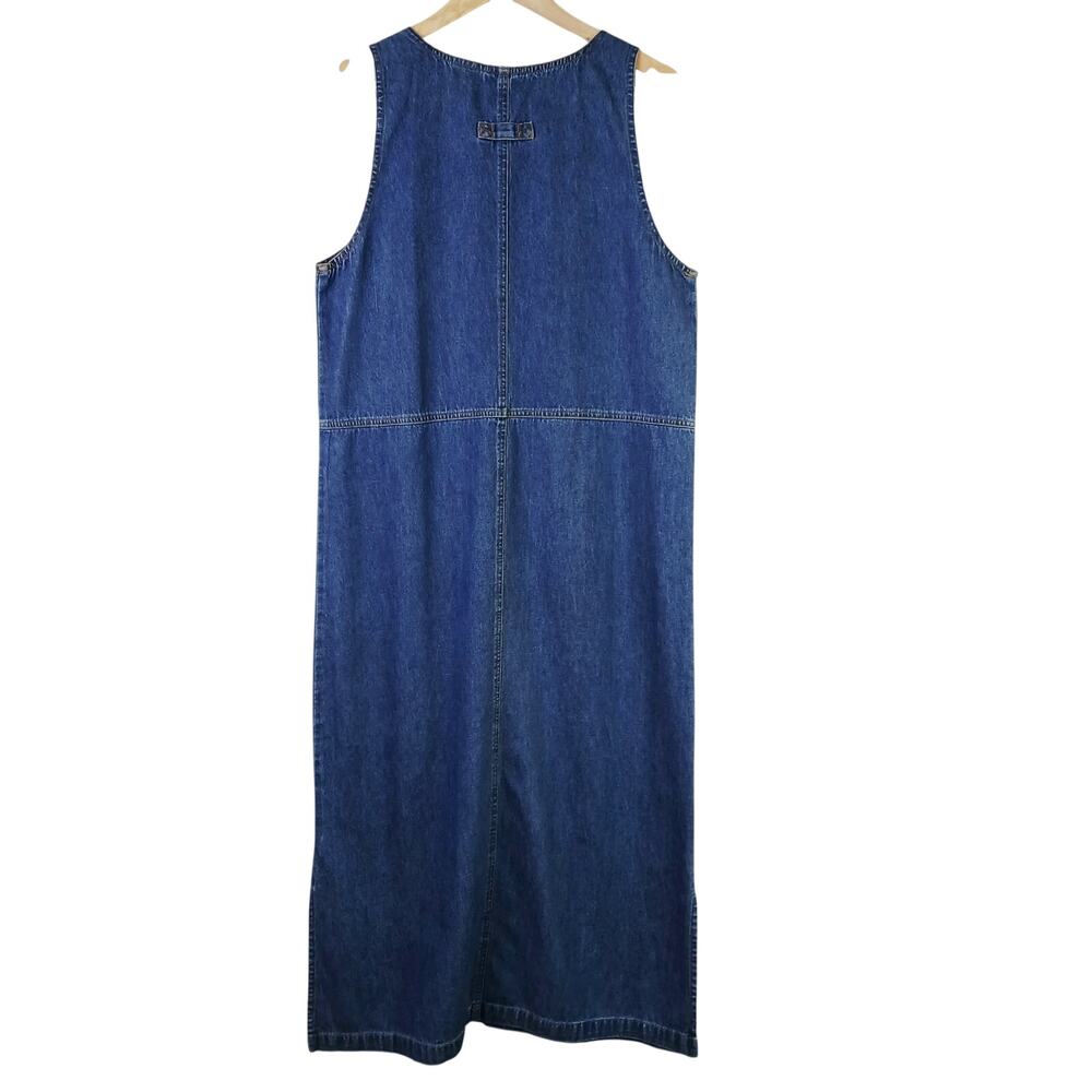 Erika & Co VTG SZ S 100% Cotton V Neck Denim Maxi Tank Dress With Front Pockets - Picture 4 of 6